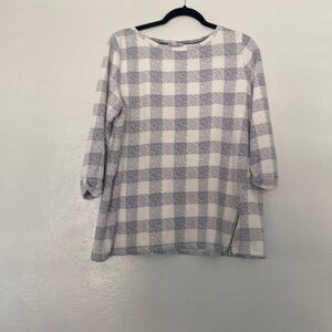 J Jill Blue White Buffalo Plaid Knit Top